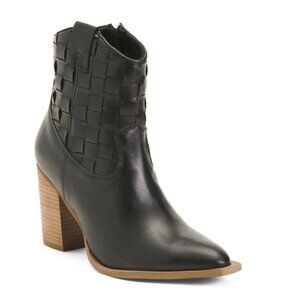 BEAUTIISOLES Black Leather Dawn Heeled Booties